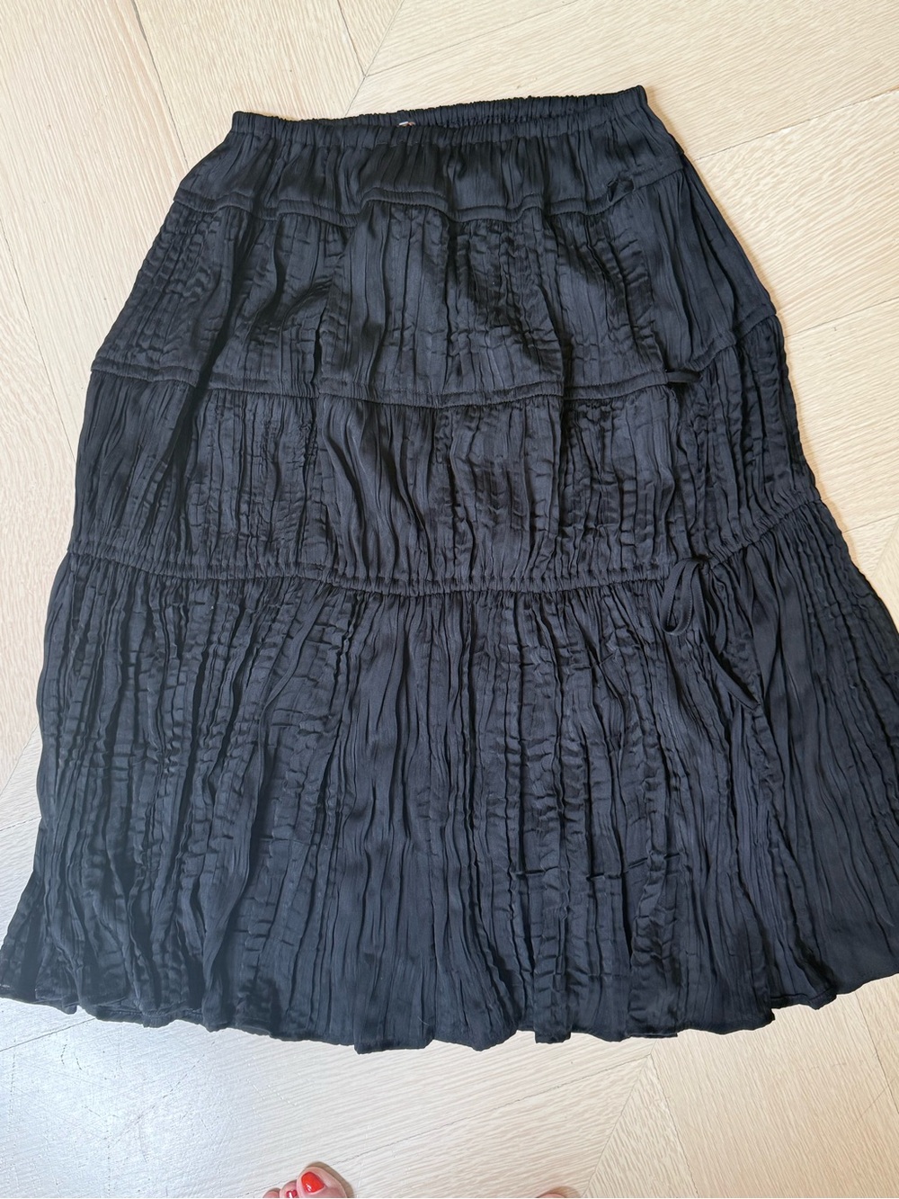 Free People Black Tiered Crinkle Midi Skirt
